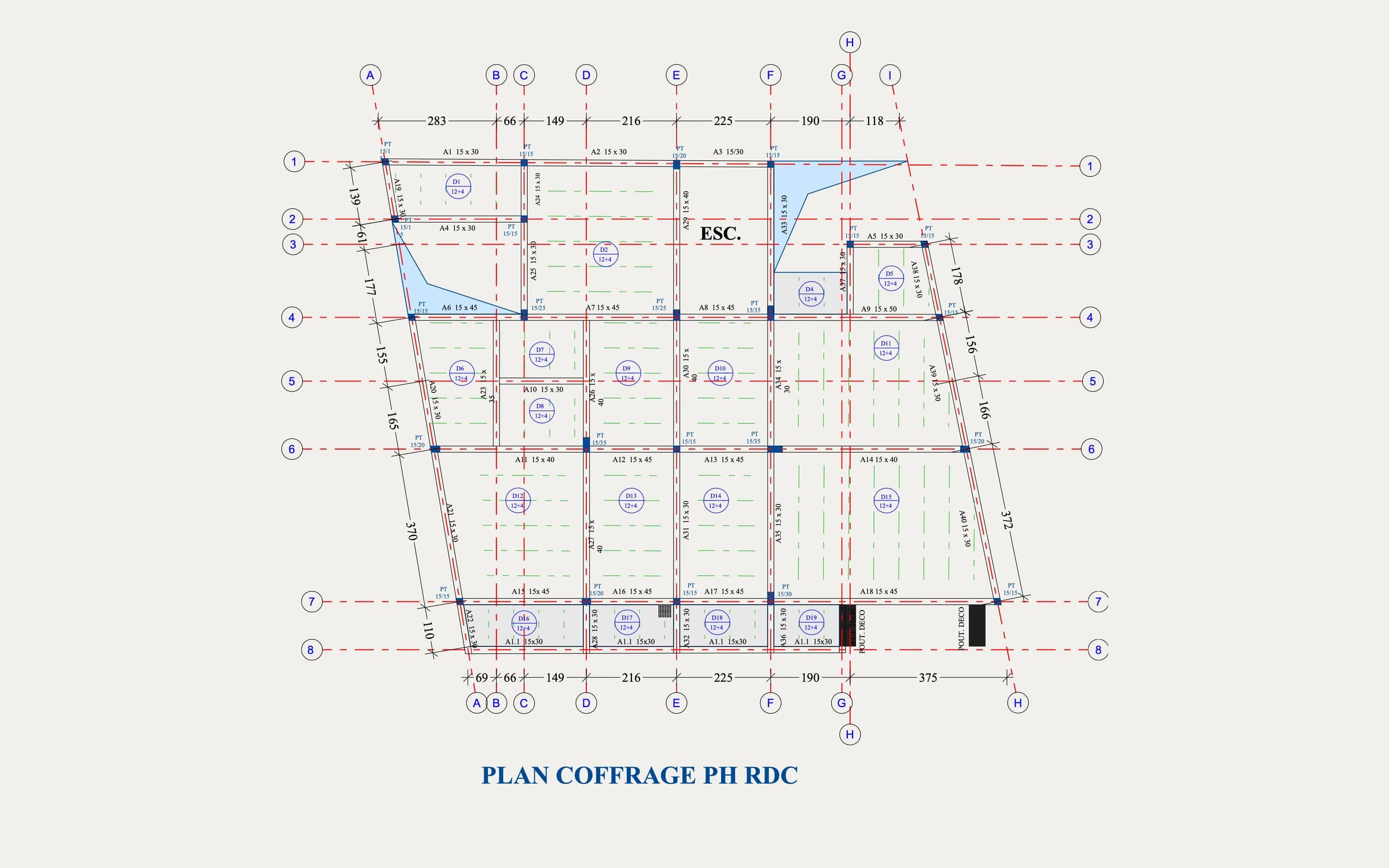 Plan de coffrage du plancher haut du rez-de-chaussée — Villa Dems